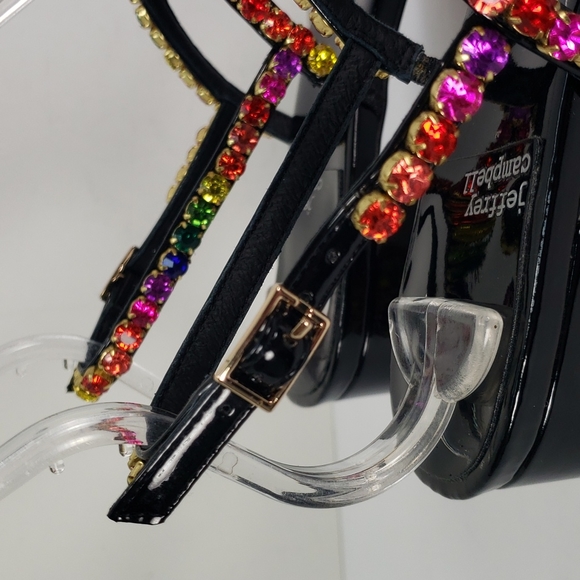 NEW JEFFREY CAMPBELL RHINESTONES BLACK FAUX PATENT LEATHER SANDALS WOMEN'S 8 - Picture 5 of 15